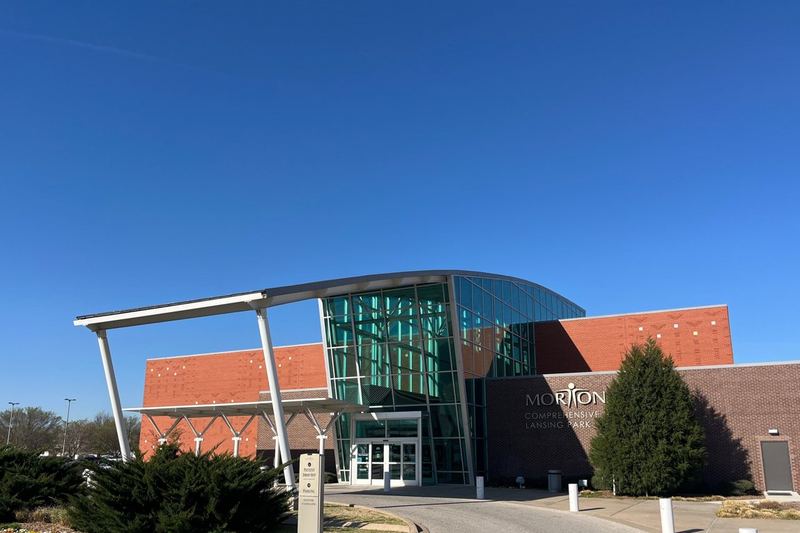 Morton Health building entrance in Tulsa after RainTech's commercial metal roof work