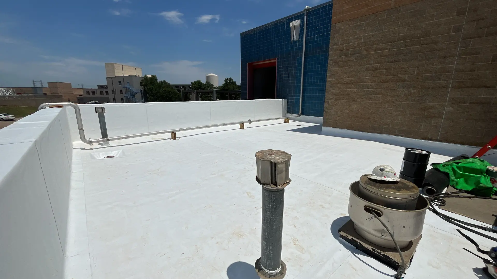 PVC Roofing installed on a building on Cherry Street in Tulsa, Oklahoma