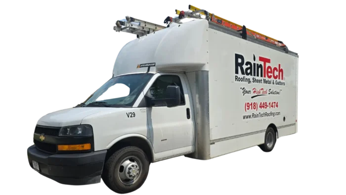 RainTech Roofing, Sheet Metal & Gutters branded truck.