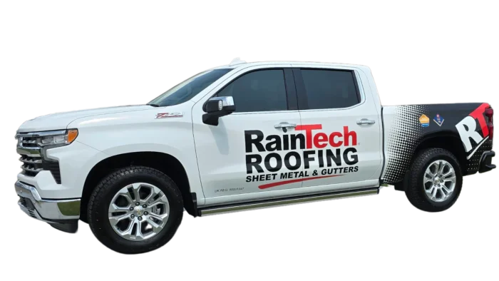 RainTech Roofing, Sheet Metal & Gutters branded truck.